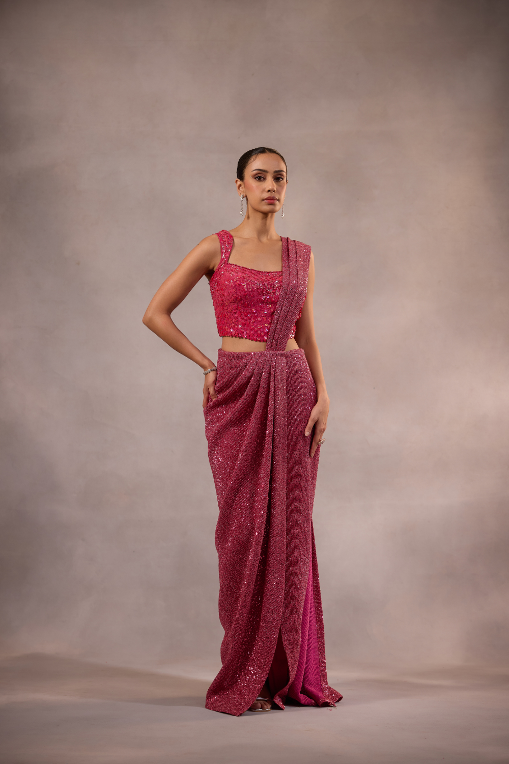 Cherry Pink Drape Saree with Blouse