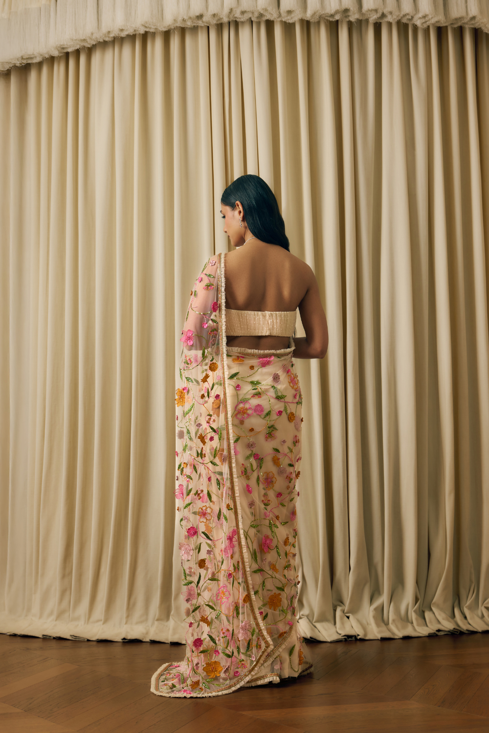 Hand embroidered saree
