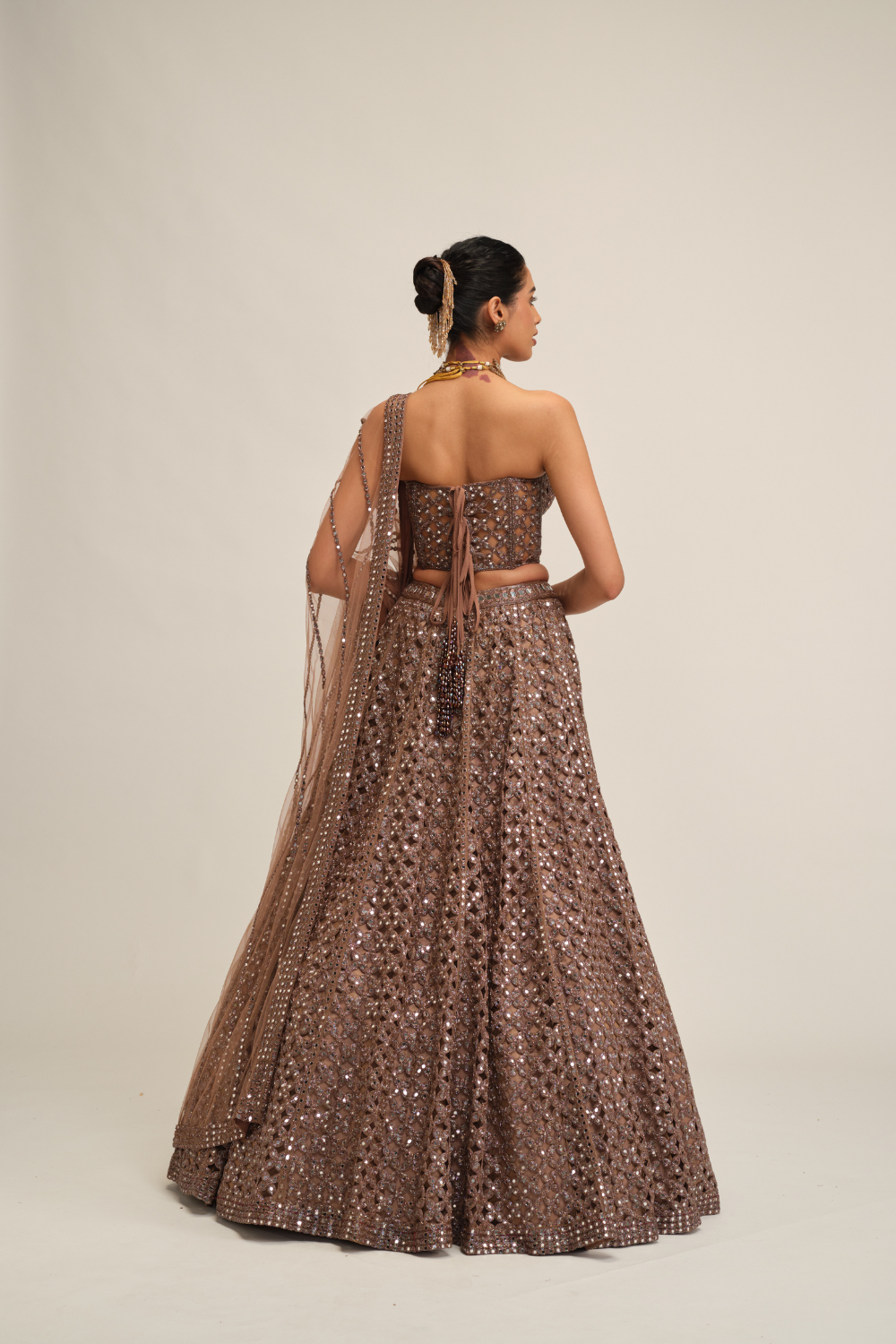 Deep Beige Flower Cutwork Lehenga Set