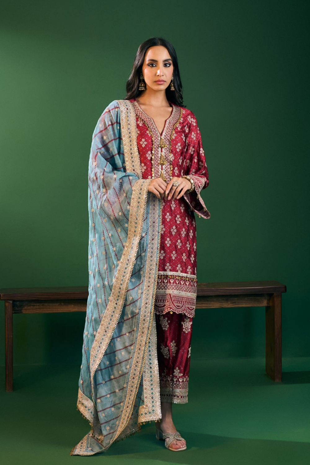 Elira Cupro Satin Red Kurta with Farshi Salwar