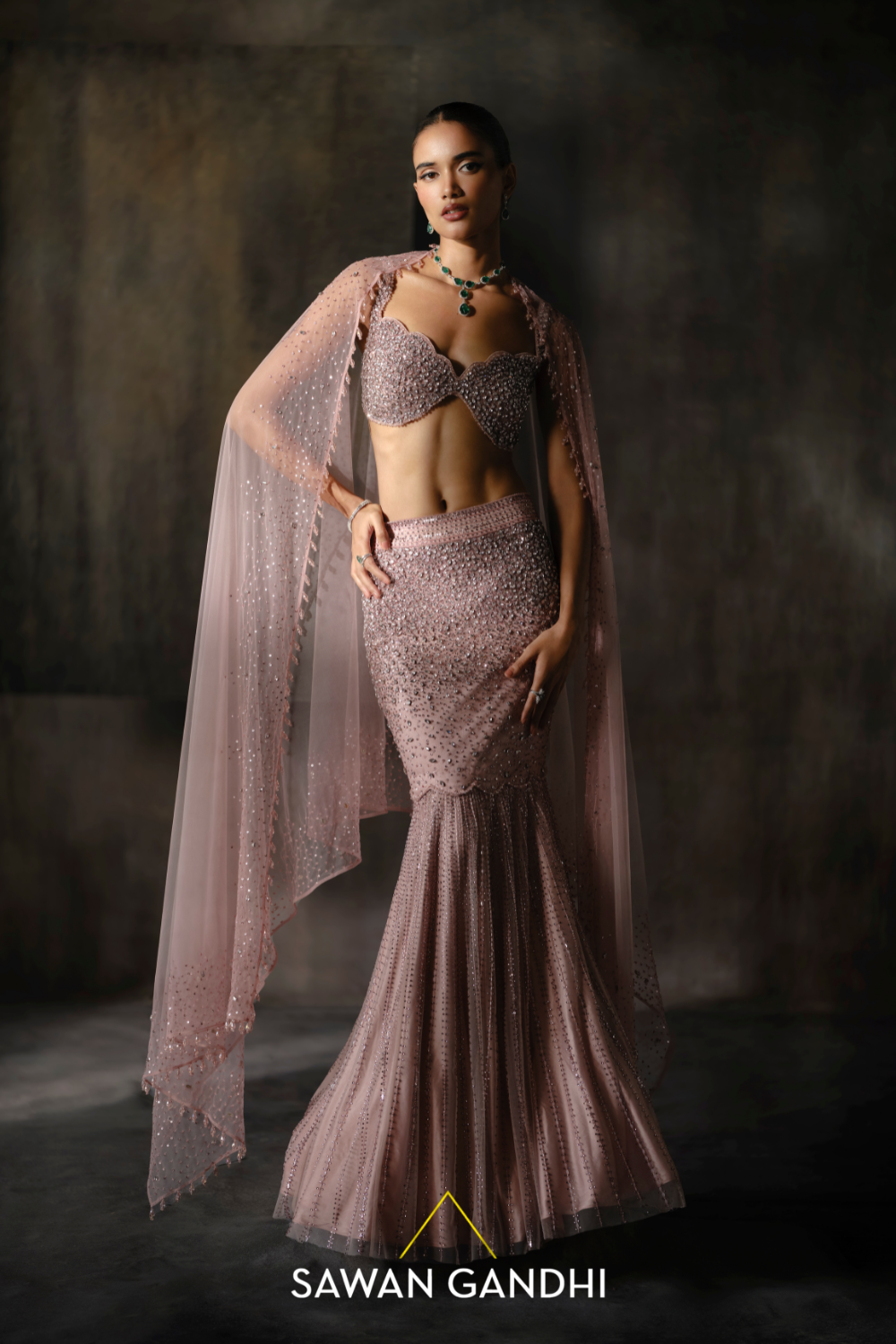 Rose pink fish cut lehenga