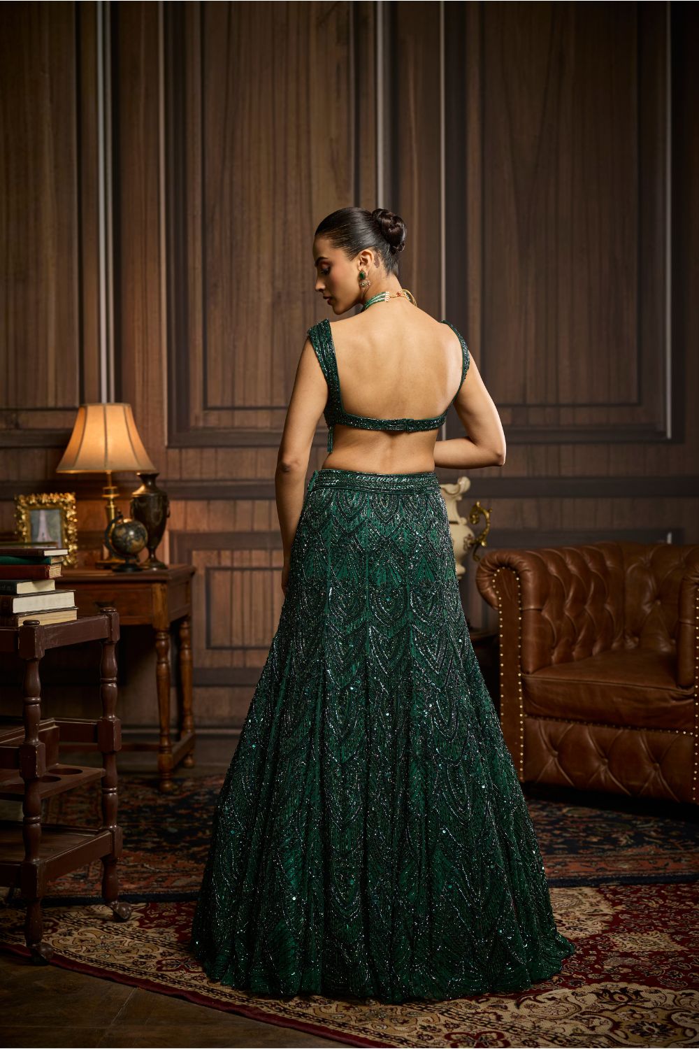 EMERALD GREEN EMBELLISHED MERMAID SKIRT SET