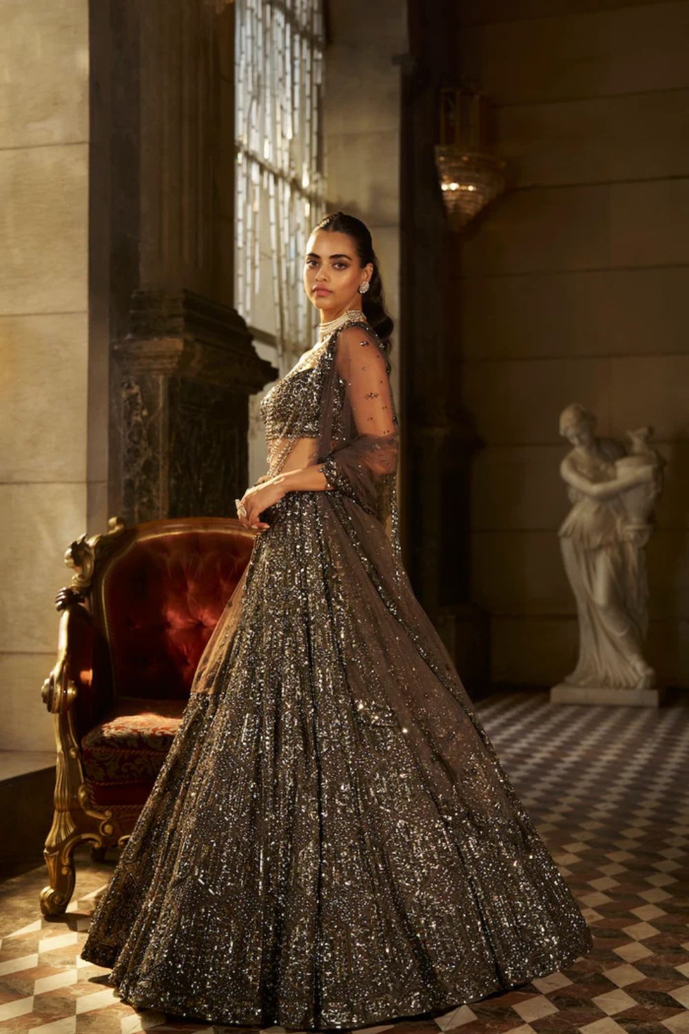 Charcoal Sequin Lehenga Set