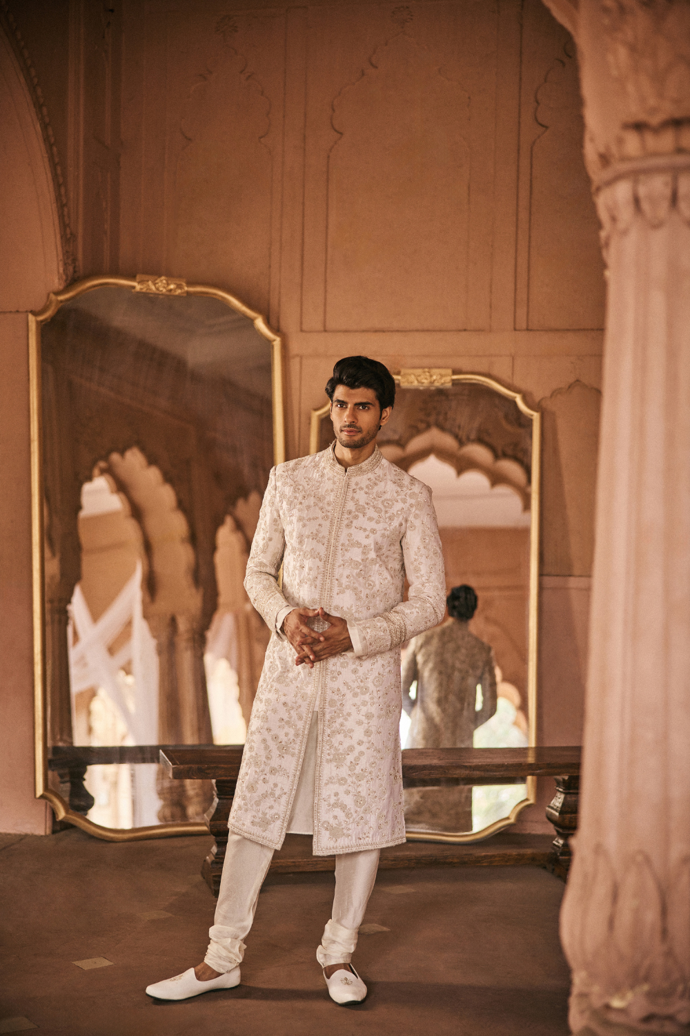 Ivory, white, dori embroidery, sherwani