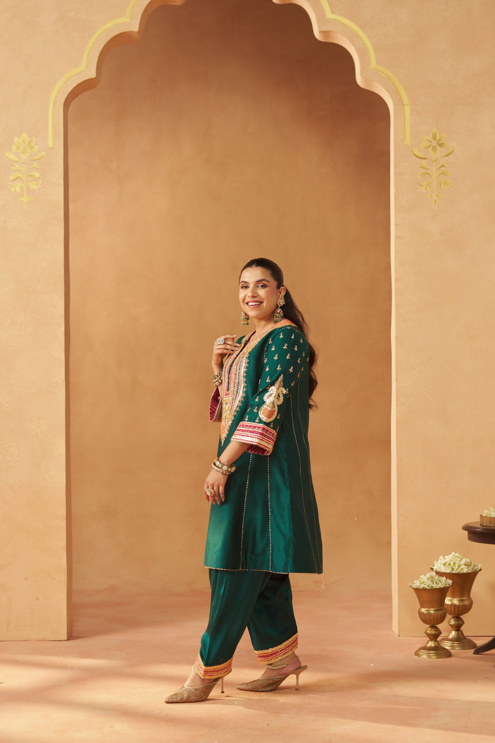 Riva Emerald Green Chauga With Salwar