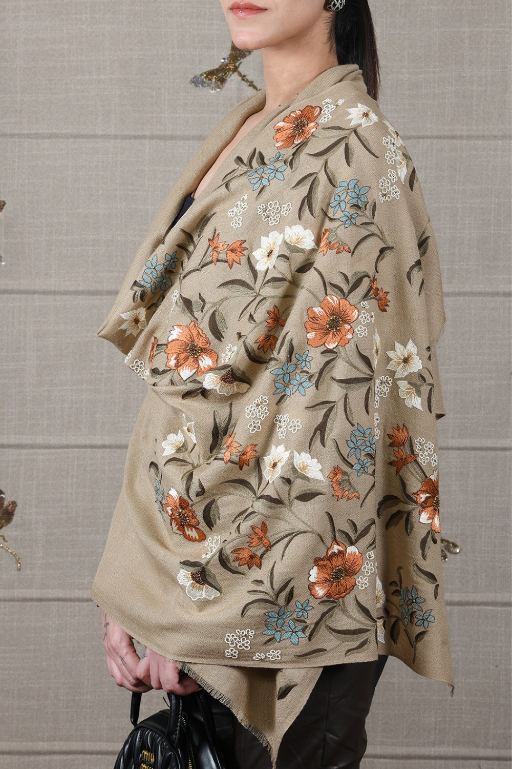 Vintage Botanical | Embroidered Fine Wool Silk Stole
