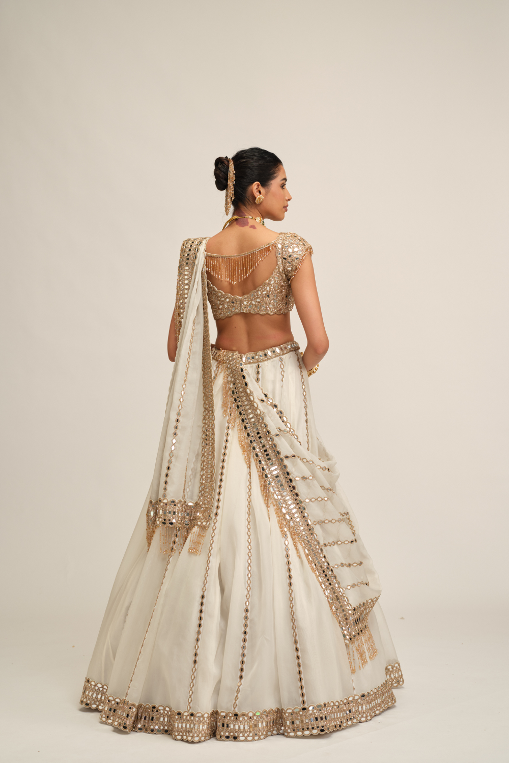 Off White Linear Lehenga Set