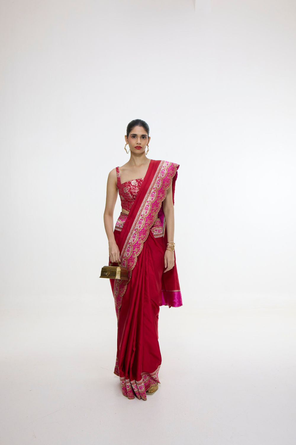 Handwoven Rose Red Silk Saree