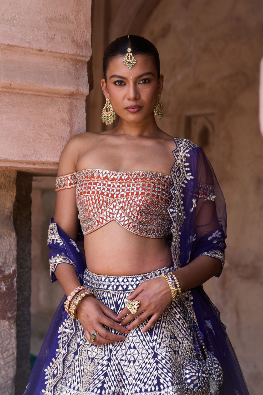 SITARA — Midnight Blue Raw Silk Lehenga Set with Contrast Blouse