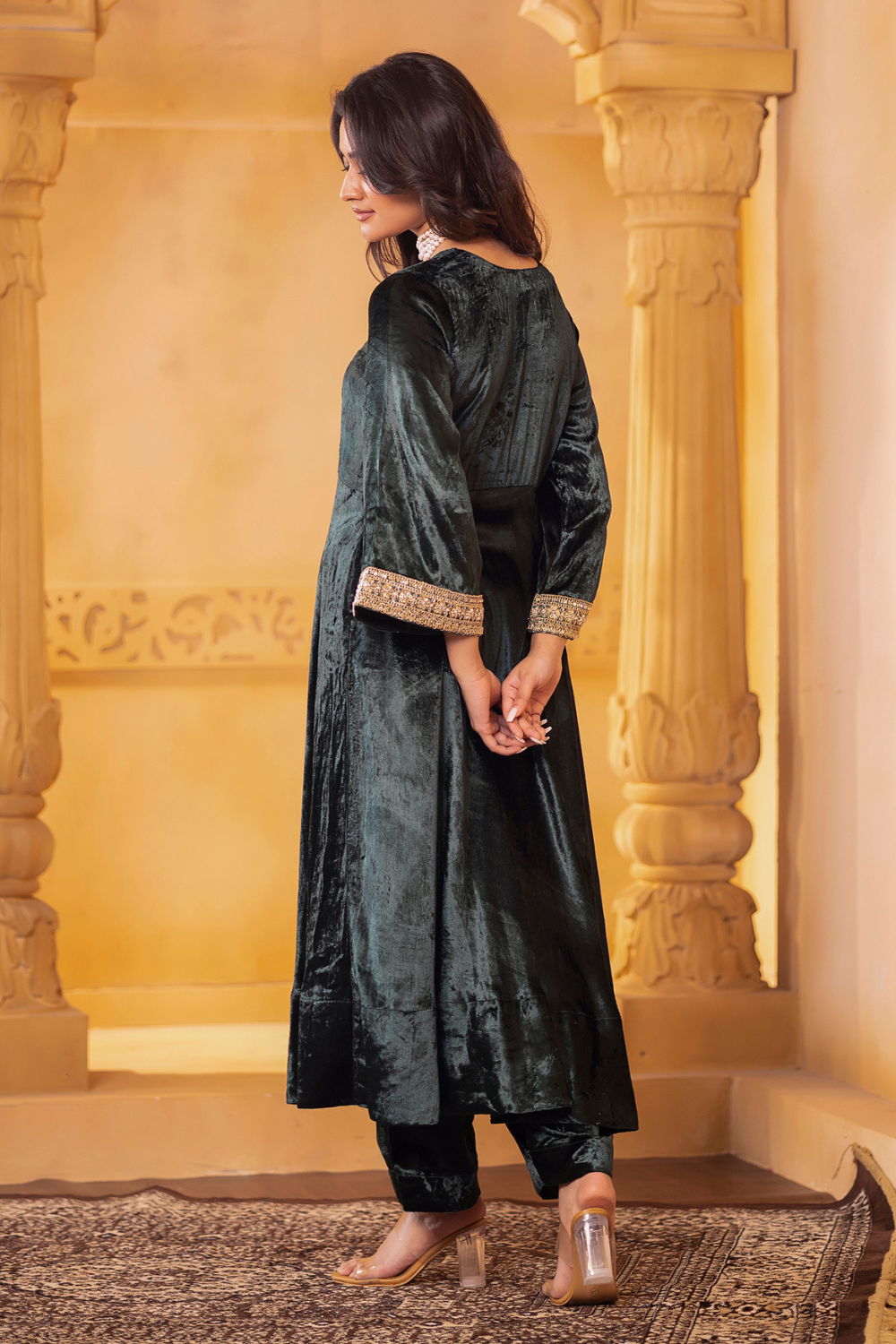 Emerald Velvet Anarkali Set