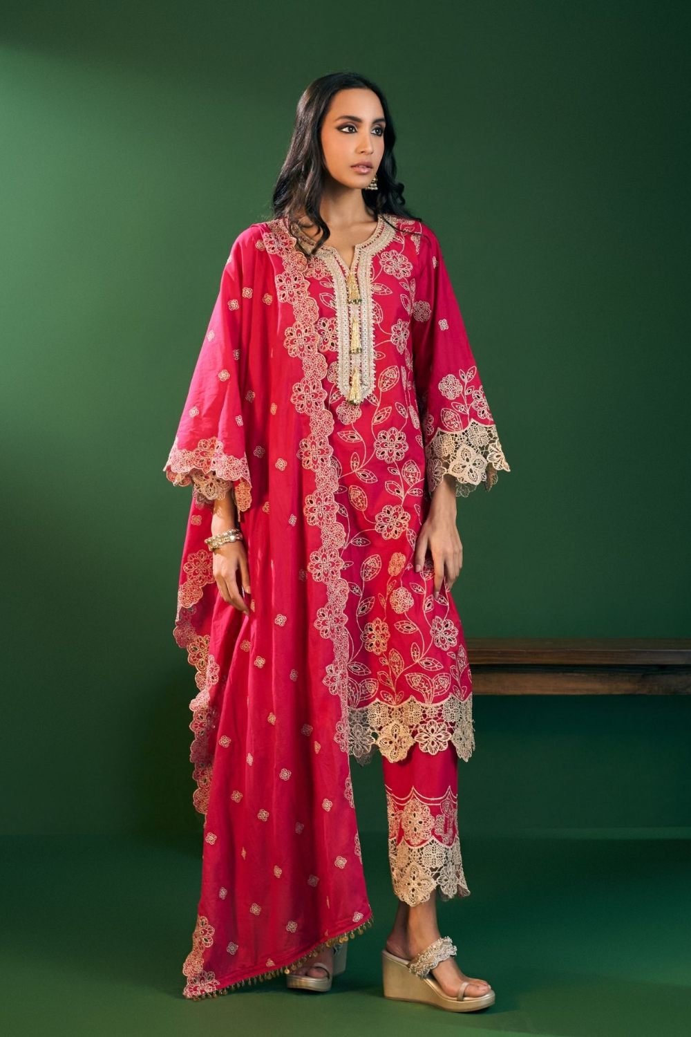 Arisha Supima Cotton Fuschia Kurta Set