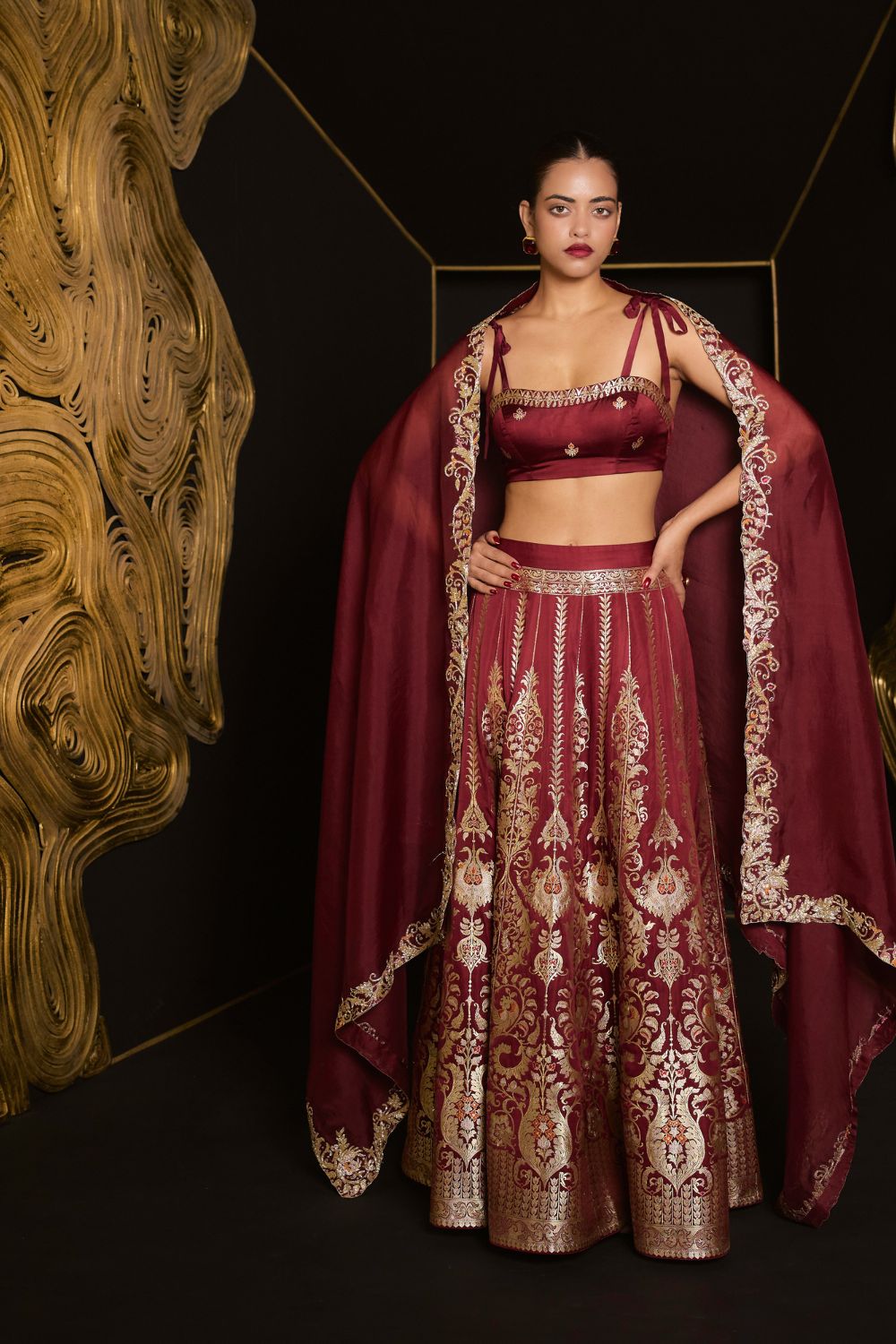 Tche Forever Mine Lehenga in Garnet
