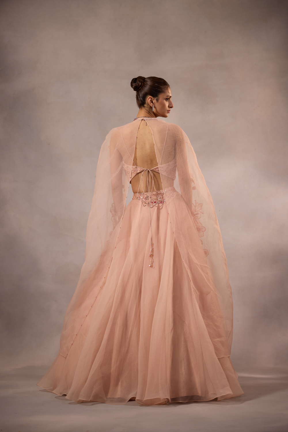 Powder Pink Embroidered Lehenga Set with cape -set of 3