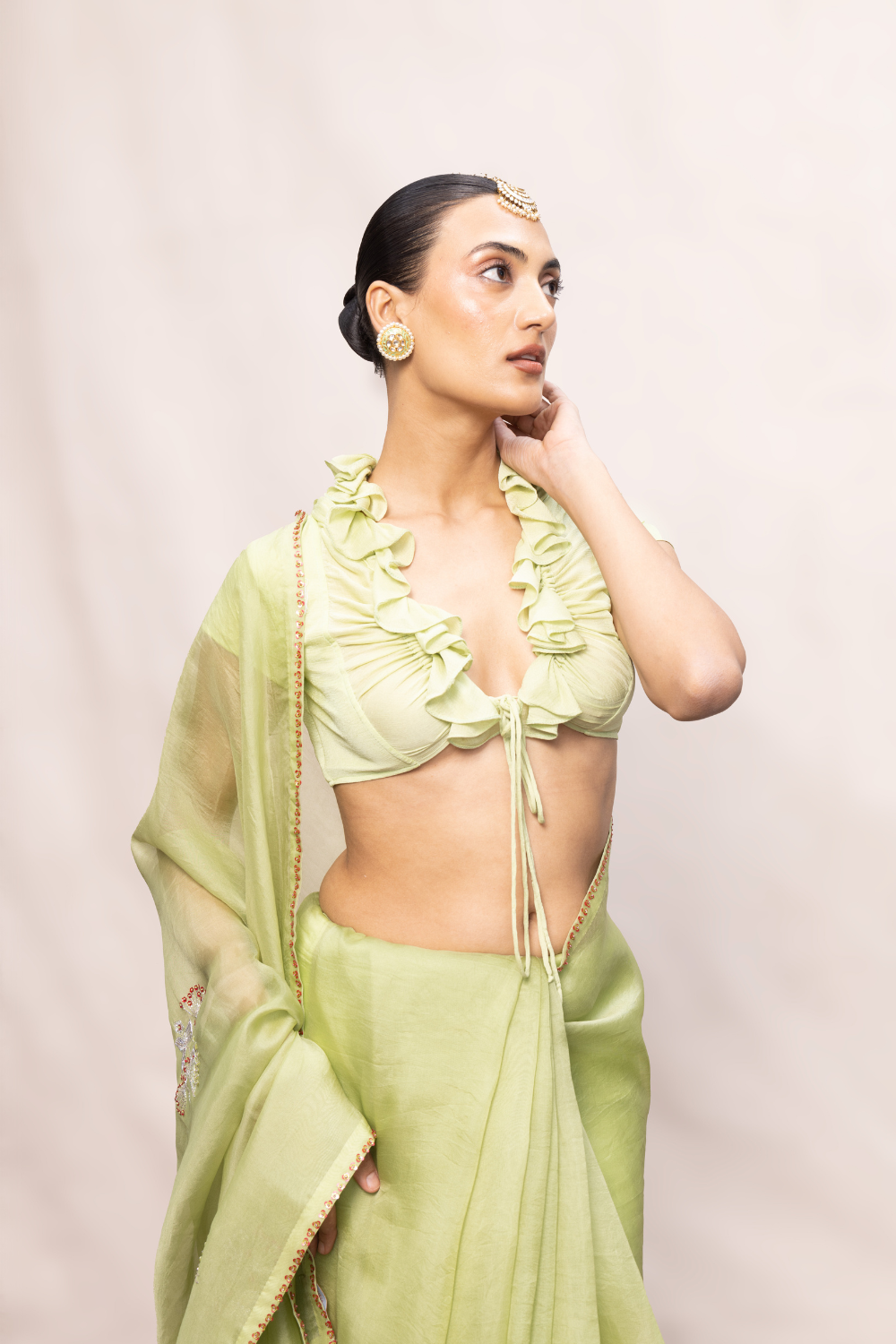 Handwoven Pistachio Green Kora Banarasi Saree