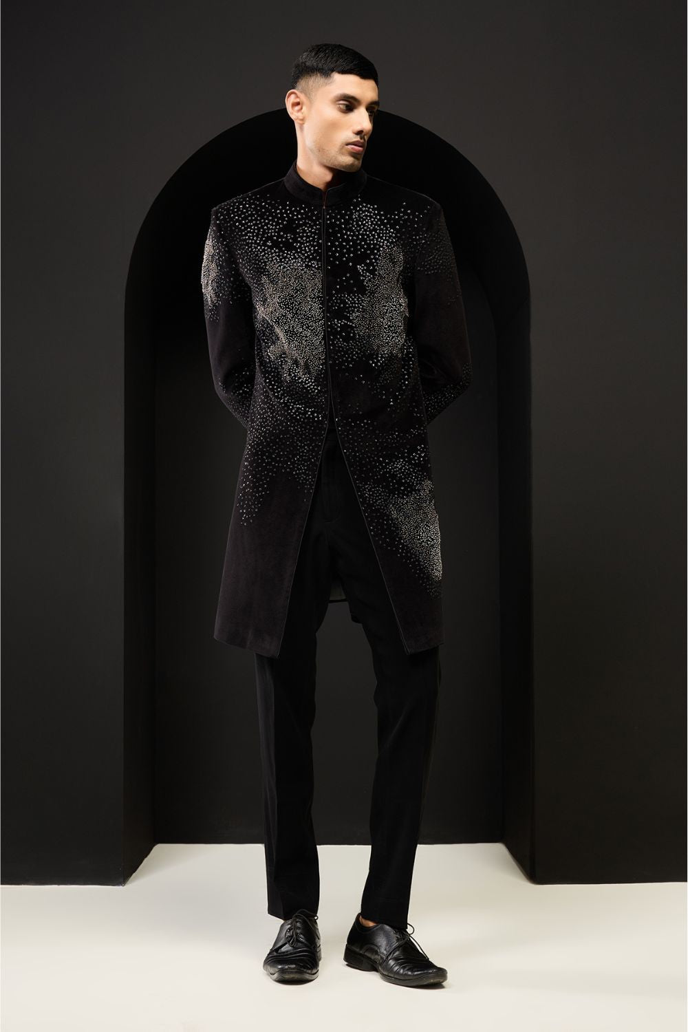 Black indo Western highlighting with sequins, pearls and nalki