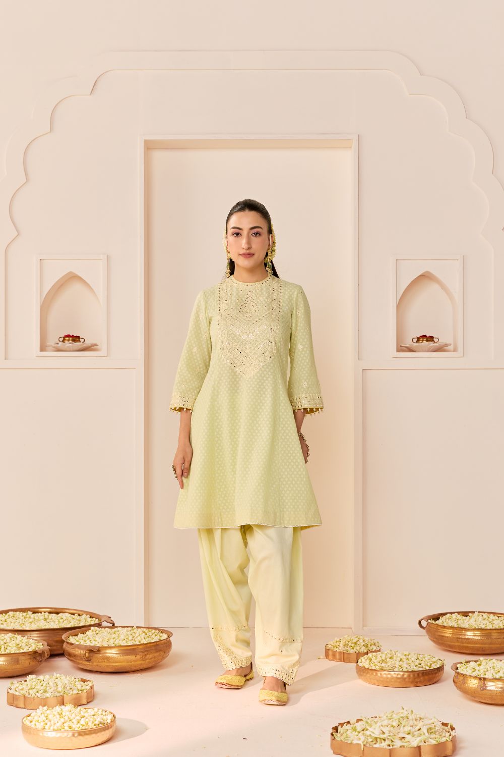NIDA - MINT GREEN SHORT CHOGA WITH FARSHI SALWAR AND DUPATTA
