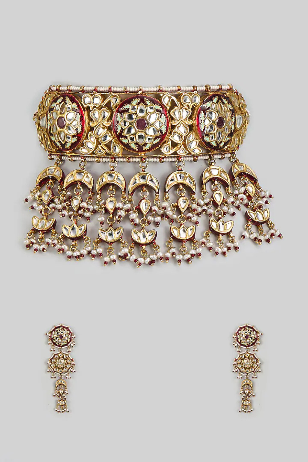 Jaipuri Kundan Chandrika Choker Set with Statement Earrings