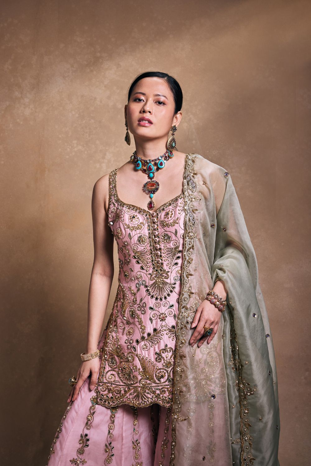 BLUSH AND SAGE SHARARA SET