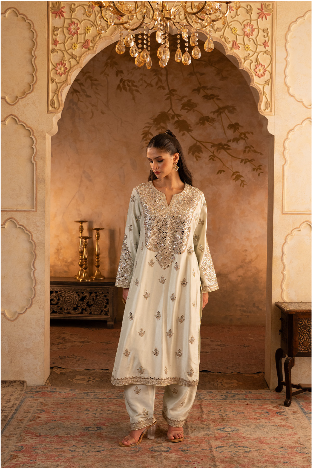 Pistachio Green Silk Suit Set