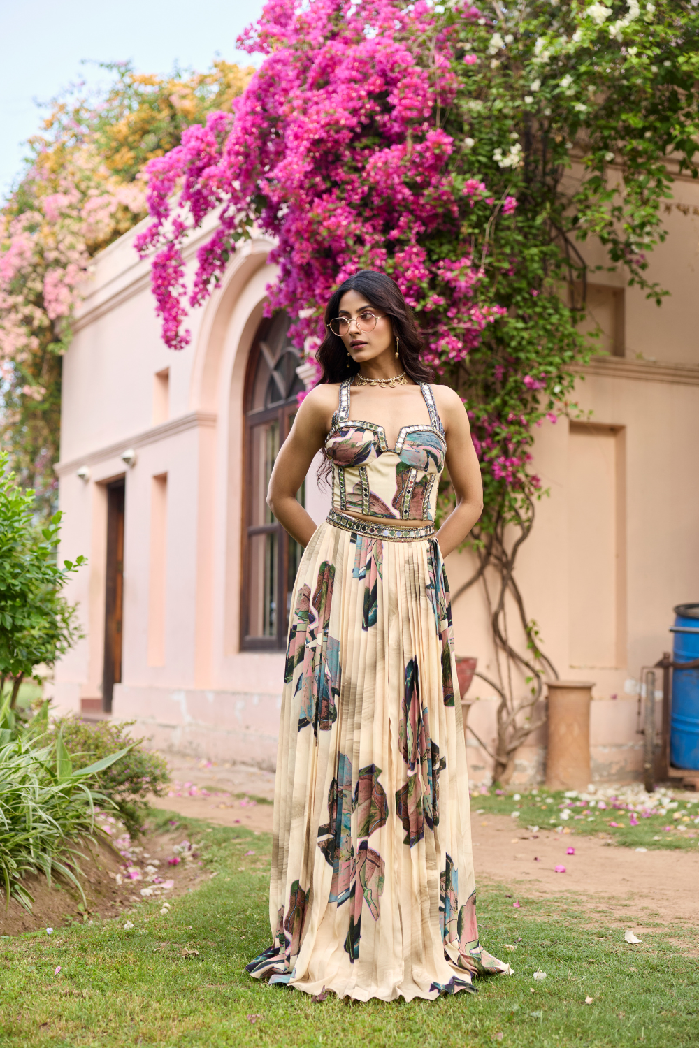 BEIGE FLORAL LEHENGA SET