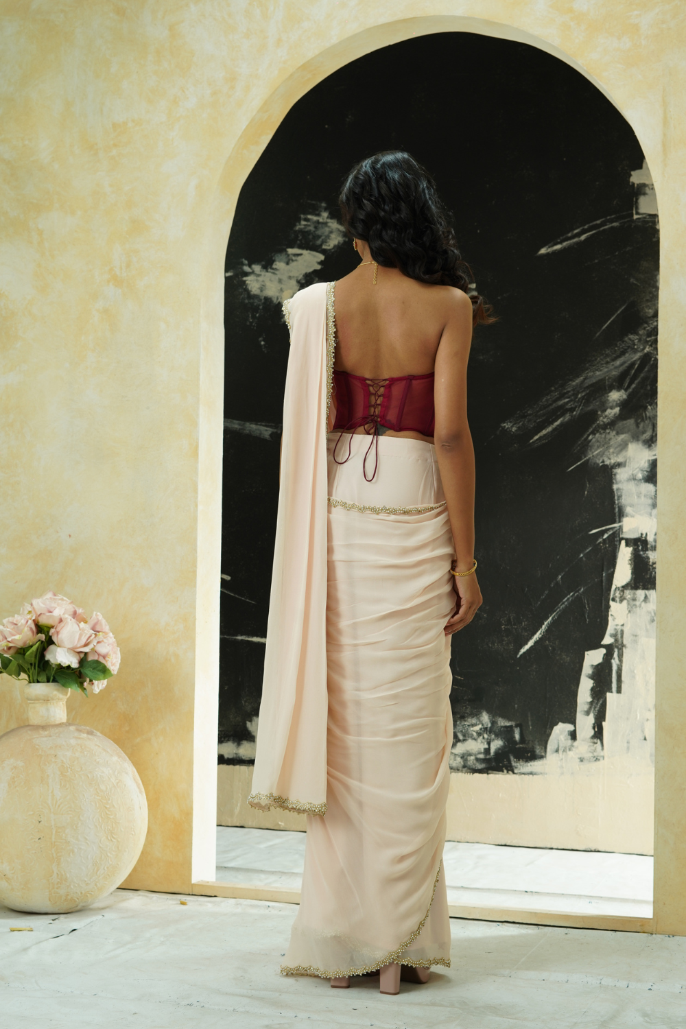 Powder Pink saree and Corset blouse set