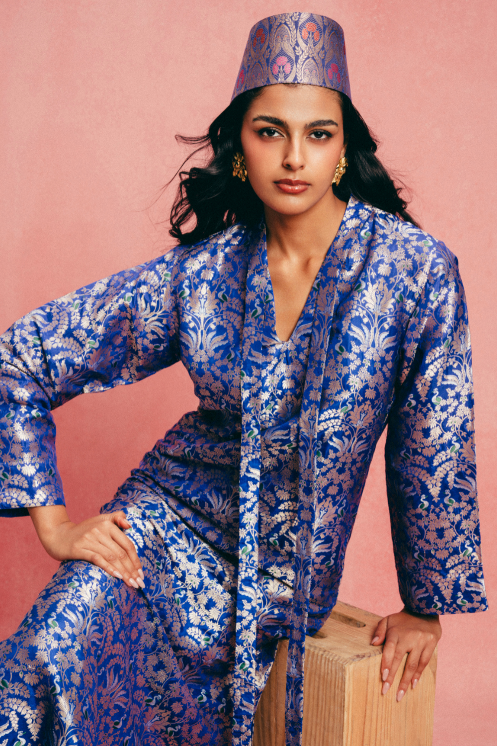 Handwoven Royal Blue Banarasi Kaftan