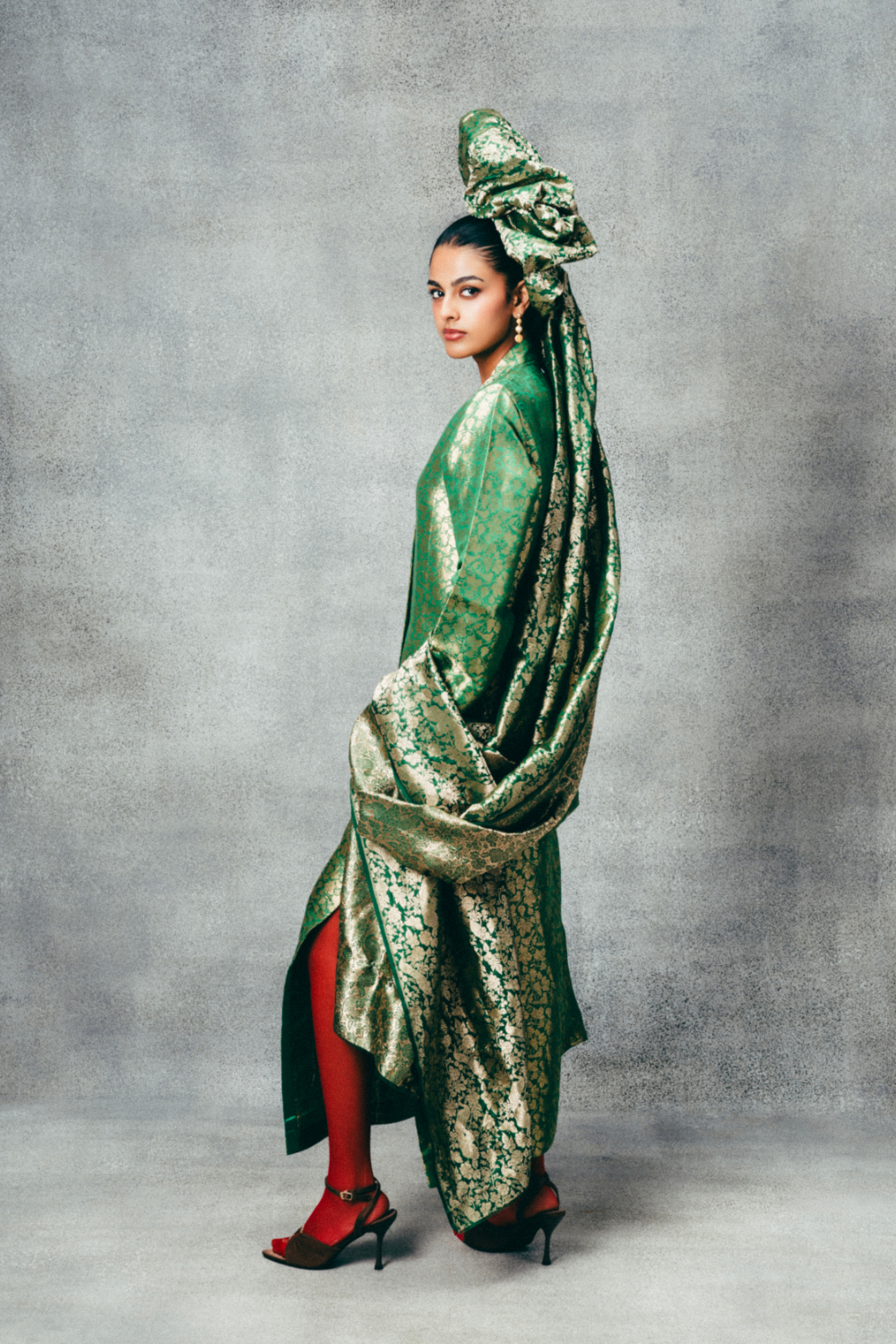 Handwoven Jade Banarasi Kaftan