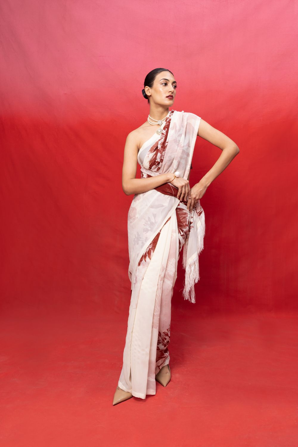 Handwoven Ivory Georgette Digital Print Saree