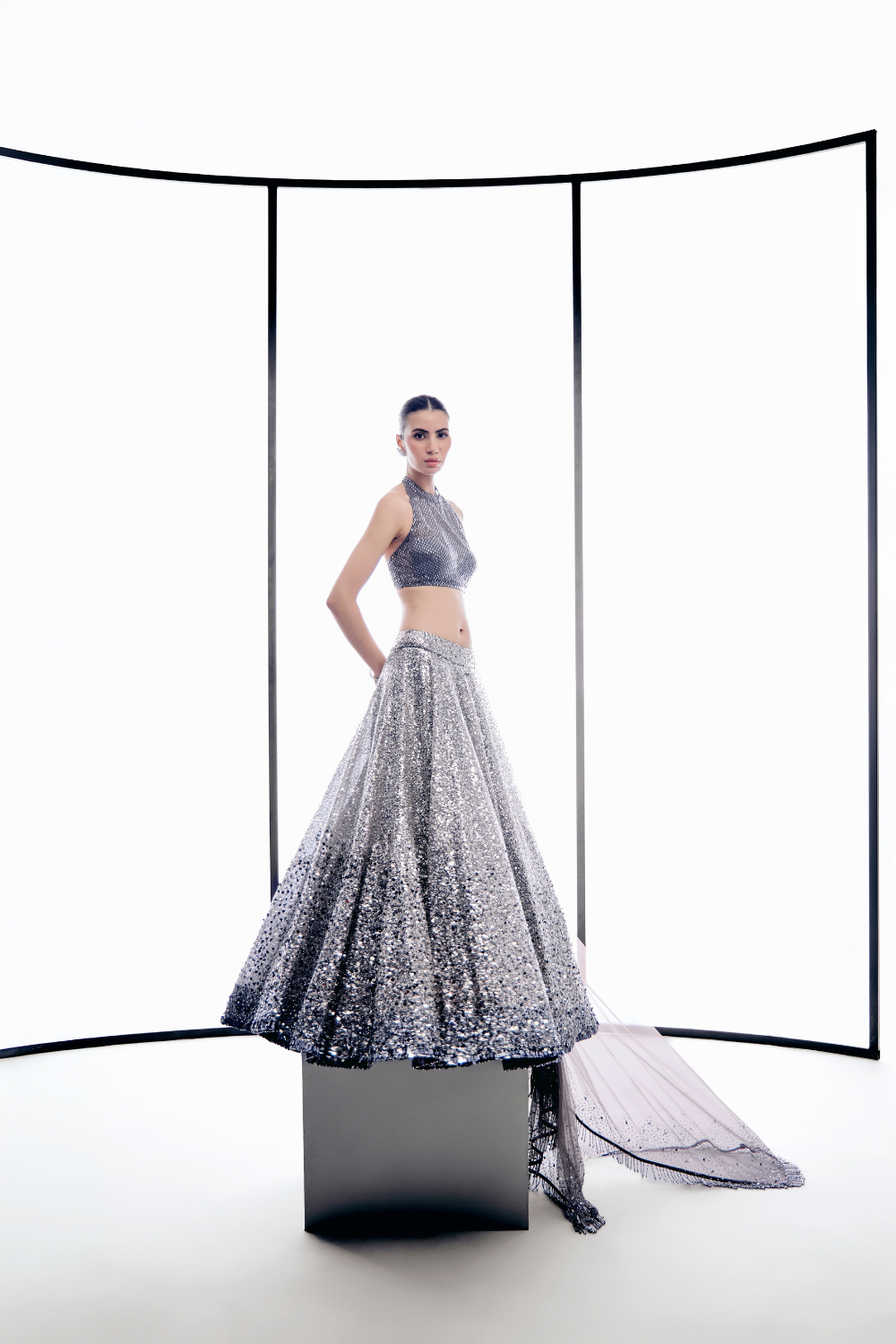 Grey Sequins Lehenga Set
