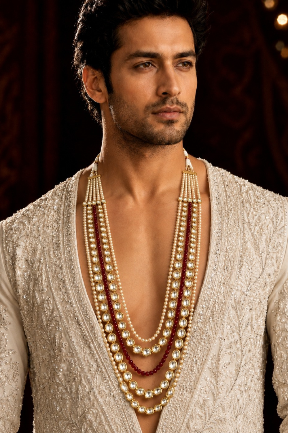Red Kundan and Pearl Layered Necklace