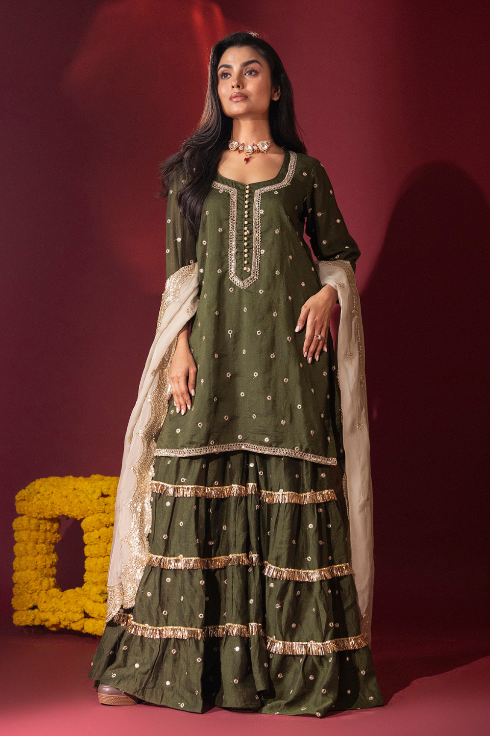 Mehendi Kurta Gharara Set