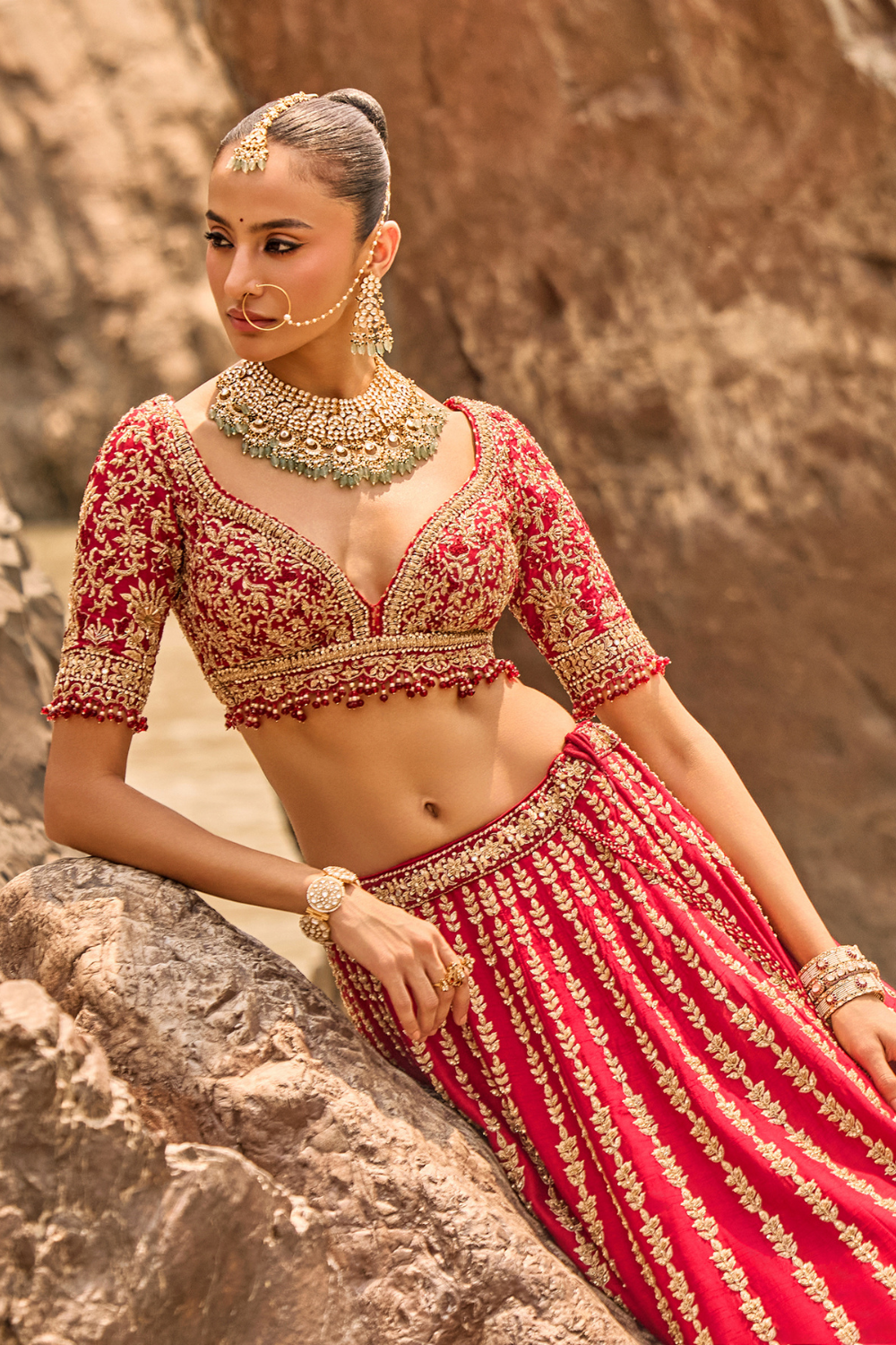 CRIMSON ANTIQUE ZARDOZI LEHENGA