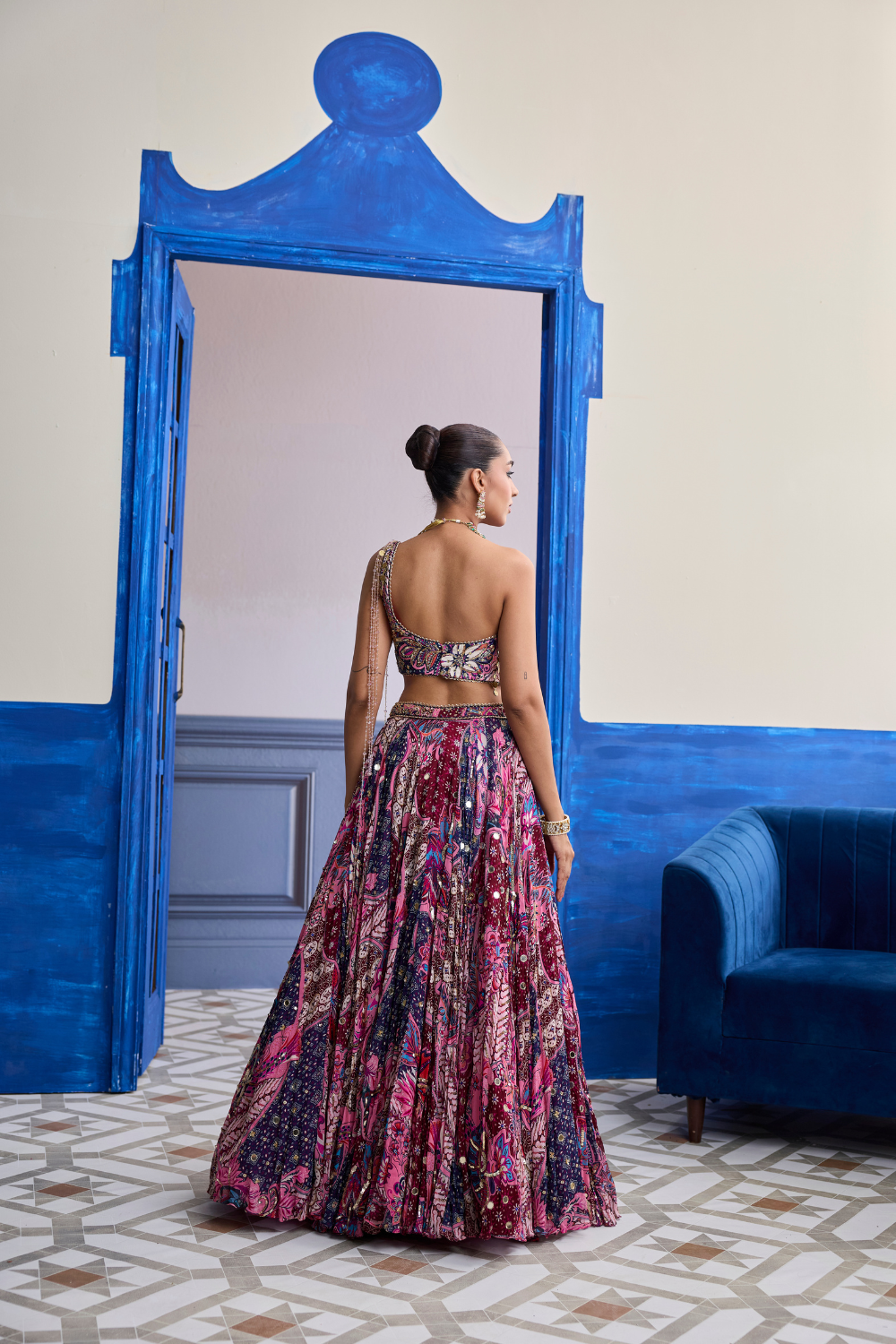 Fuchsia Floral Corset with Highlighted Lehenga Set