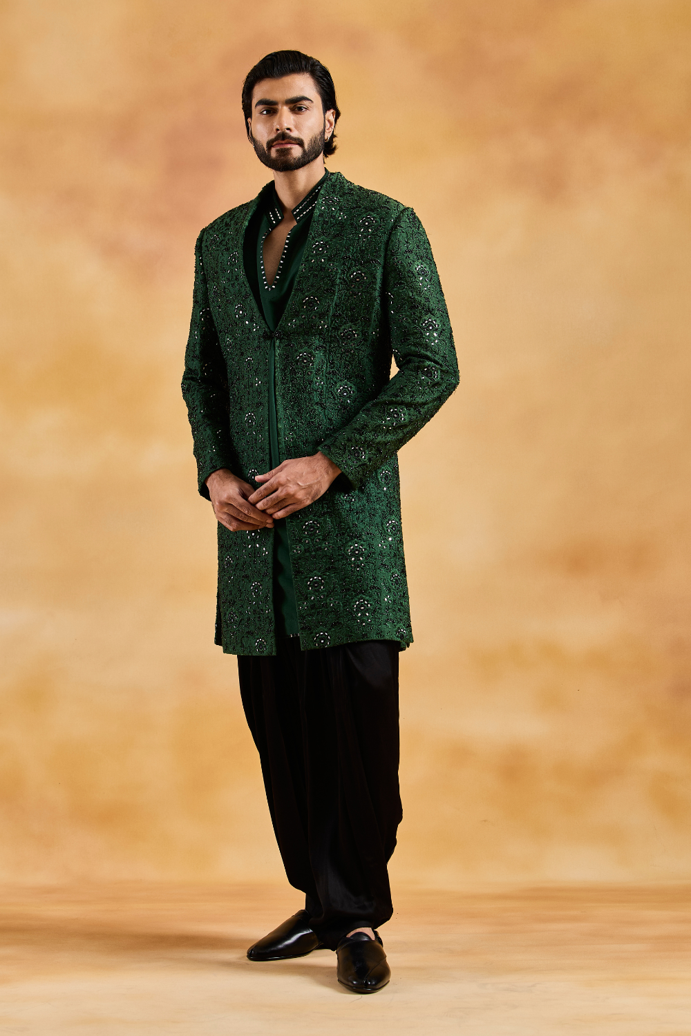 Emerald Green Open Jacket Kurta Salwar Set