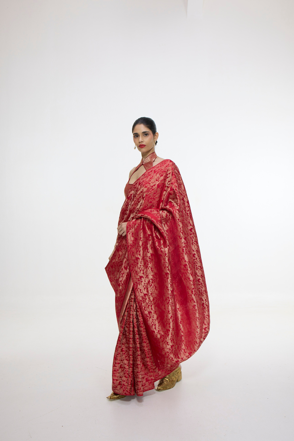 Handwoven Crimson Red Silk Tissue Saree