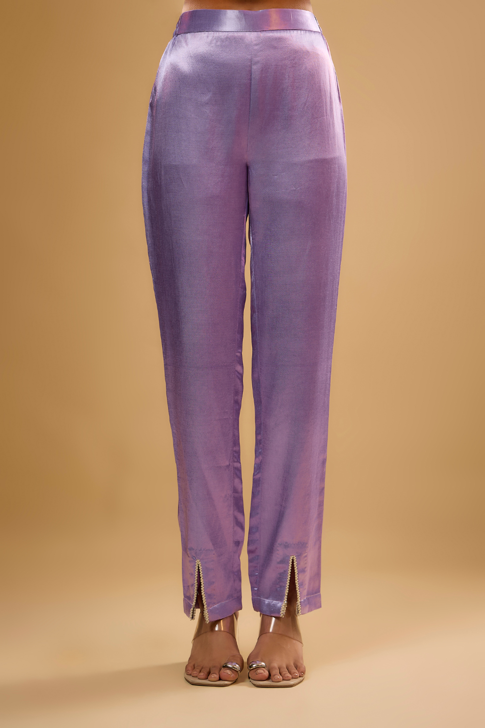 Lavender georgette kurta pants set embroidered with sequins, glass beads & threadwork