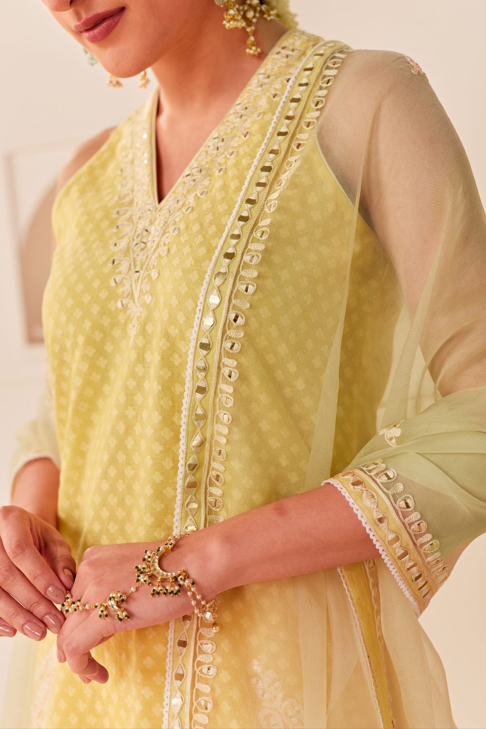 MIRAL - LEMON YELLOW SHORT KURTA WITH FARSI SALWAR AND DUPATTA