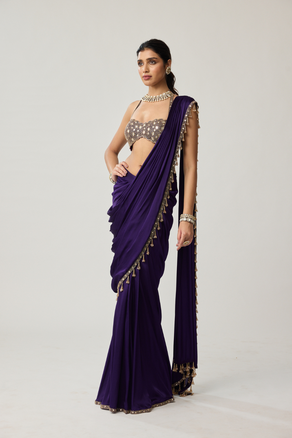 Royalty Purple Mirror Draped Saree Set