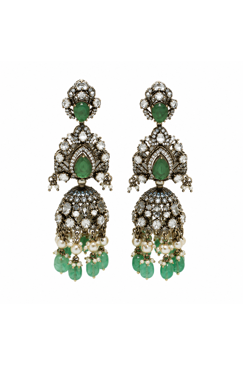 Emerald Moissanite Polki Long Two-Layered Necklace Set