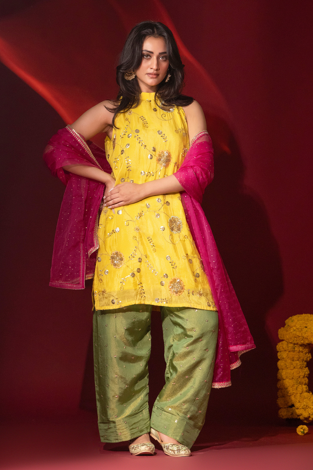 Tissue Halter Top and Farshi Salwar Set