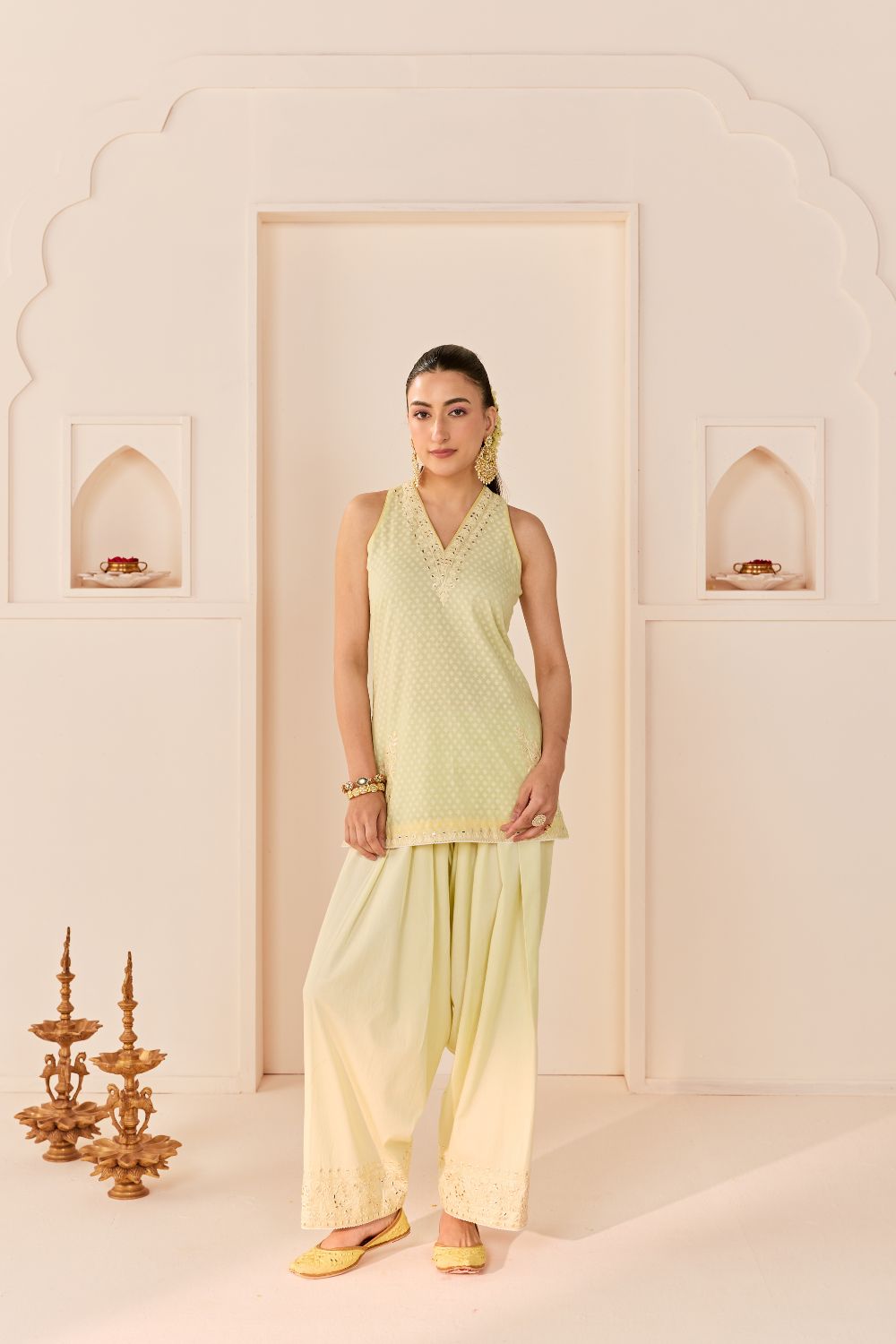MIRAL - MINT GREEN SHORT KURTA WITH FARSI SALWAR AND DUPATTA