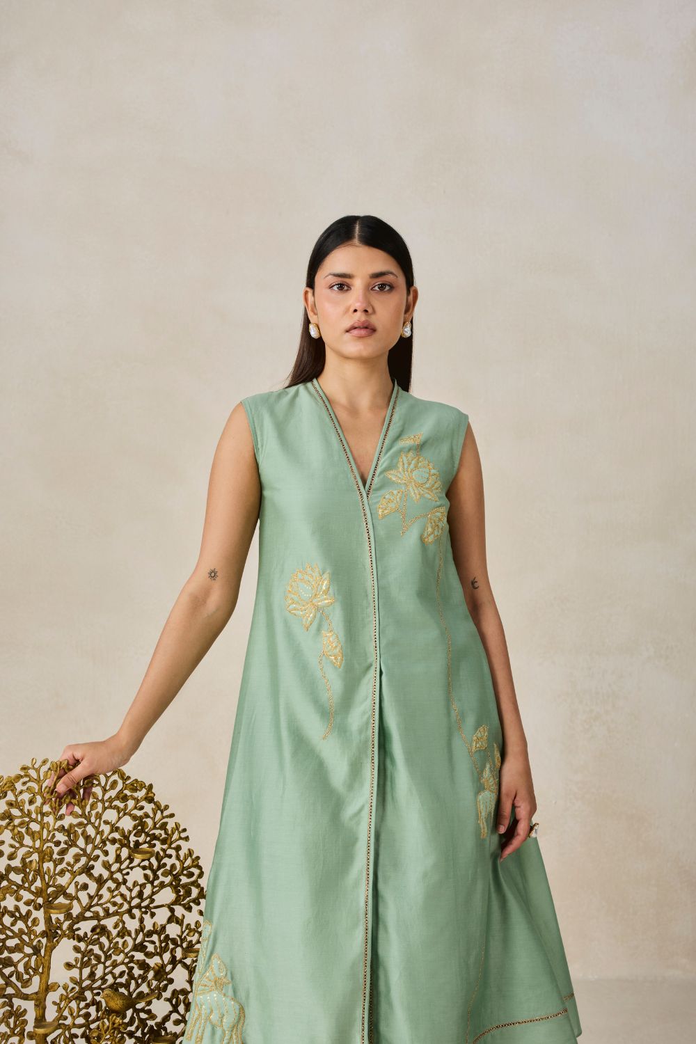 Chanderi Applique work Kurta With Pant Set