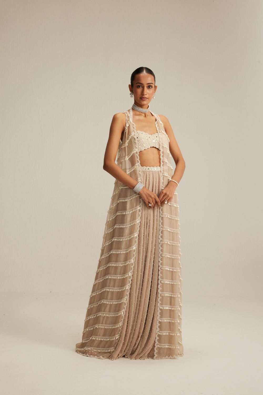 Light Beige Pearl Drop Jacket Set