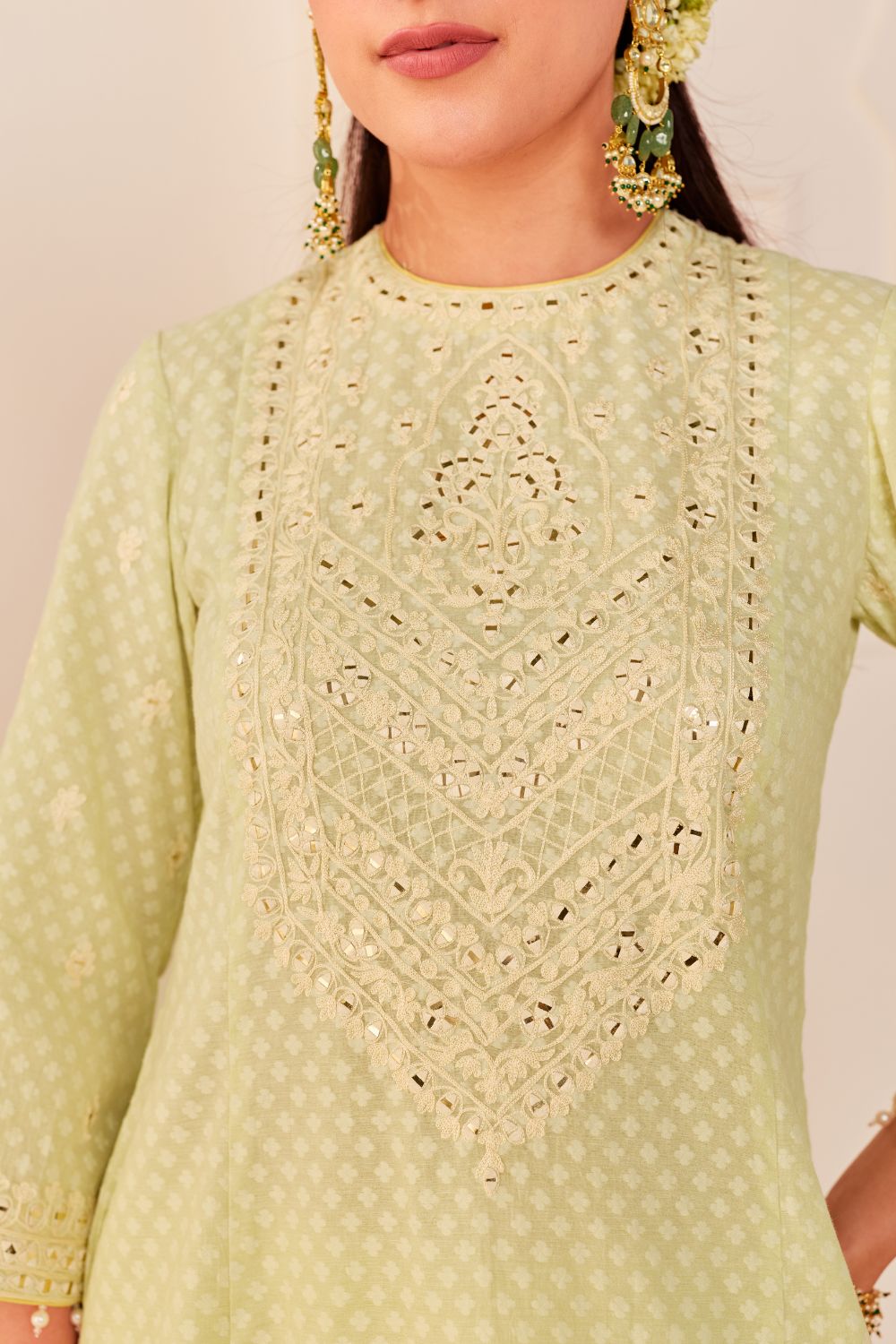 NIDA - MINT GREEN SHORT CHOGA WITH FARSHI SALWAR AND DUPATTA