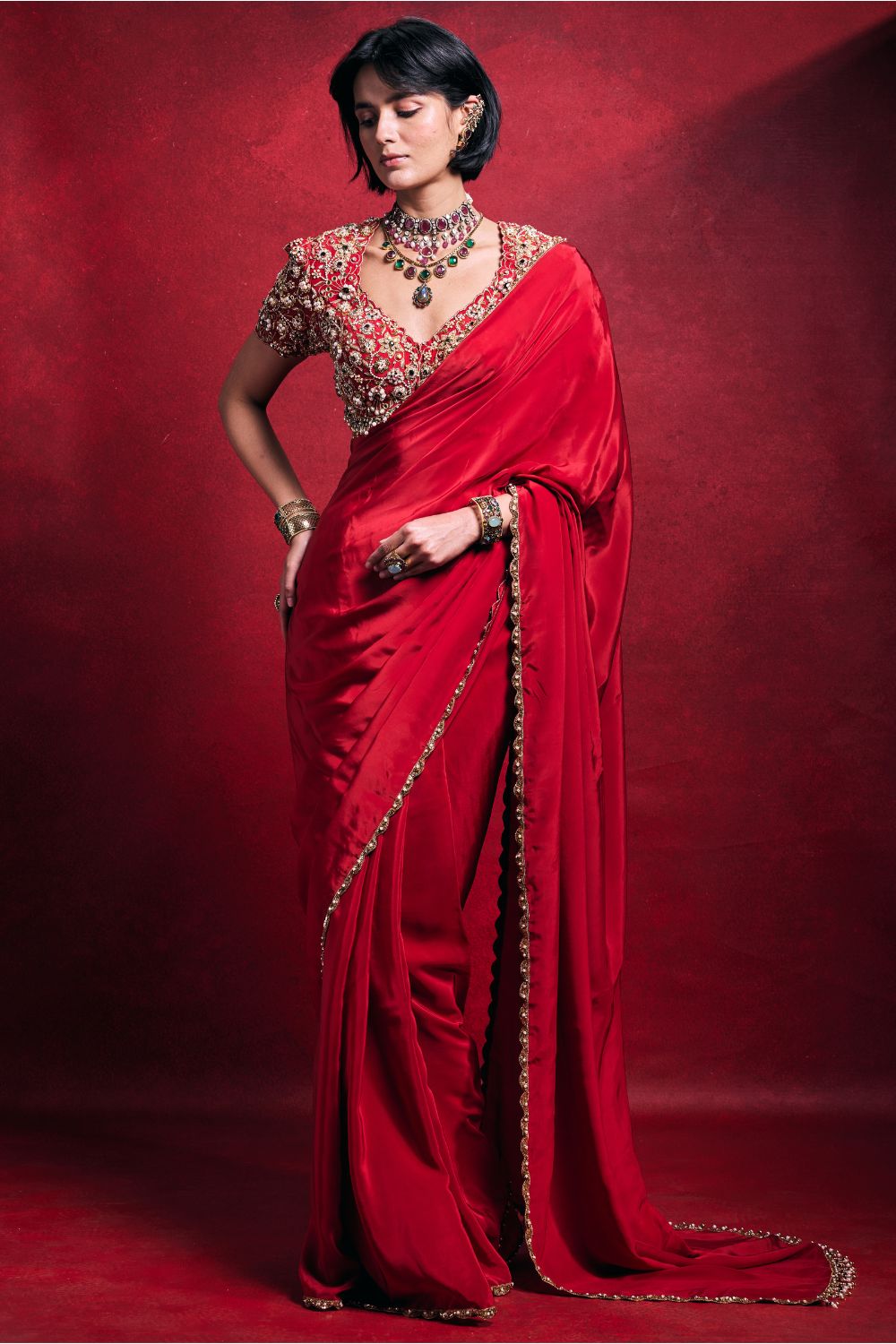 RED CREPE SAREE