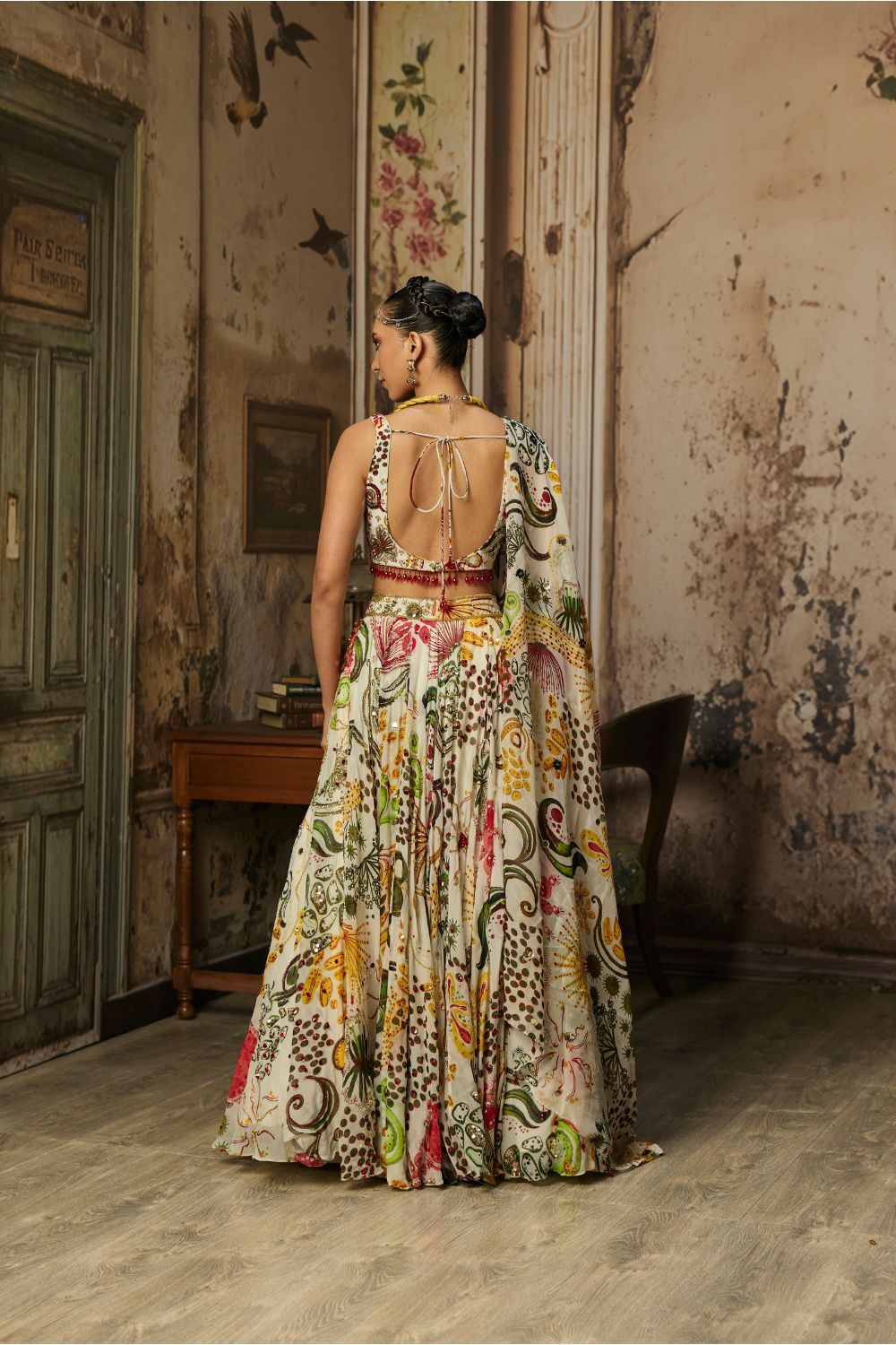 IVORY PRINT AND HIGHLIGHTED LEHENGA SET
