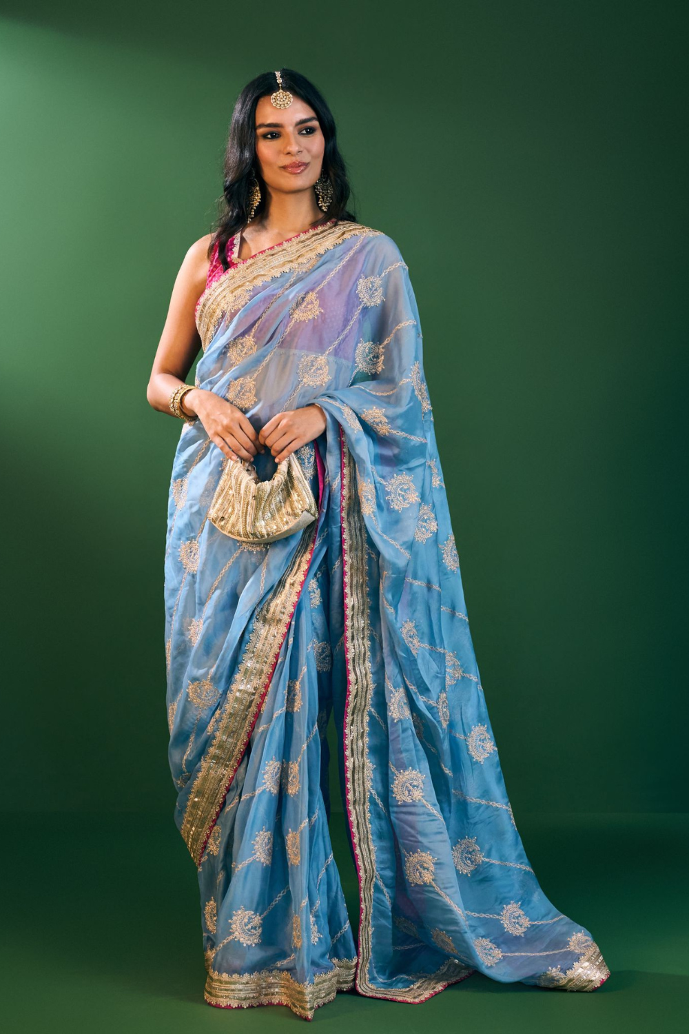 Kesa Organza Steel Blue Saree
