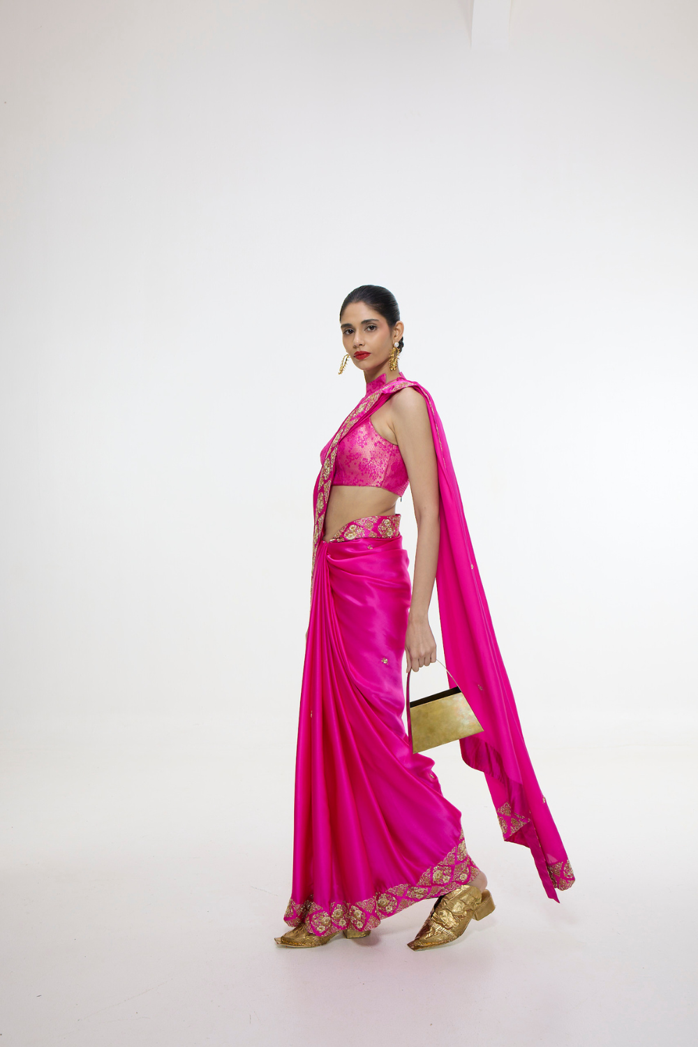 Handwoven Pink Mashroo Silk Saree with an Embroidered Border