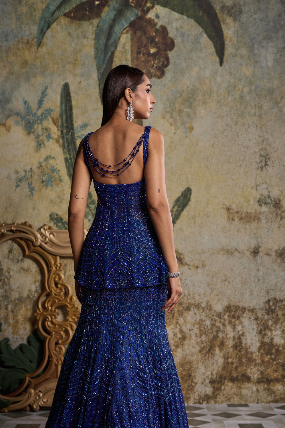 Teal Blue Embellished Mermaid Skirt Set