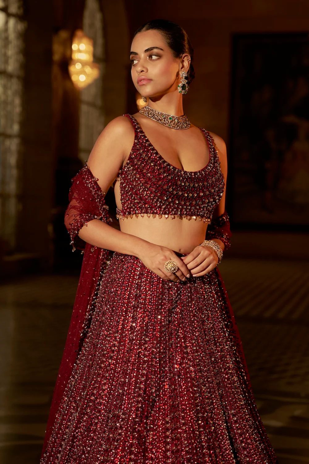 Maroon Sequin Lehenga Set